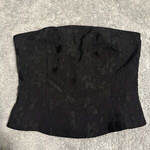 Black Floral Strapless Top